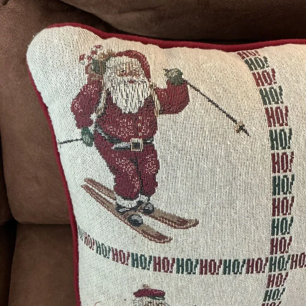 Riverdale Tapestry Throw Pillow Christmas Santa Skiing Fishing Golfing Skating